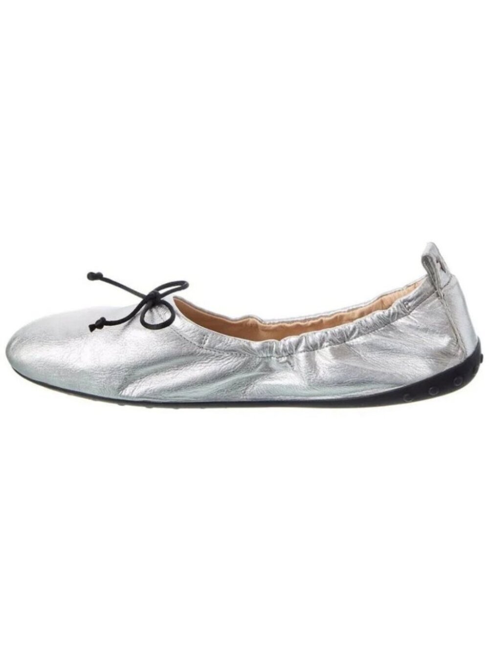 TOD'S Leather Ballerina Flat Silver Size 38/ US 8 Bow